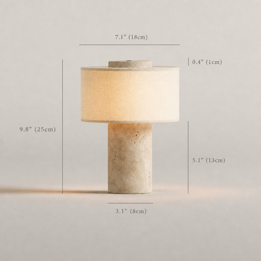 Ilona Modern Travertine Fabric Shade Table Lamp