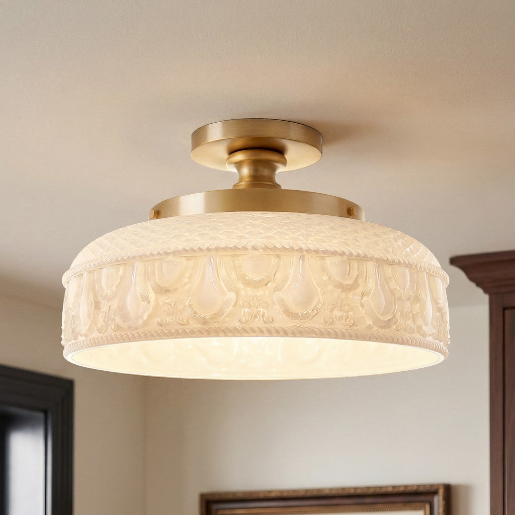 Santos Vintage Hand Carved Floral Clear Glass Semi Flush Mount Ceiling Light