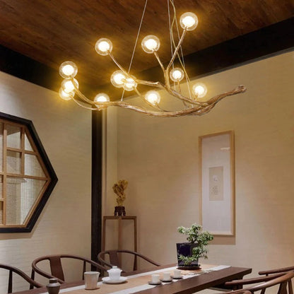 Damian Rustic Tree Branch Chandelier with Bubble Glass Lamp Shades
