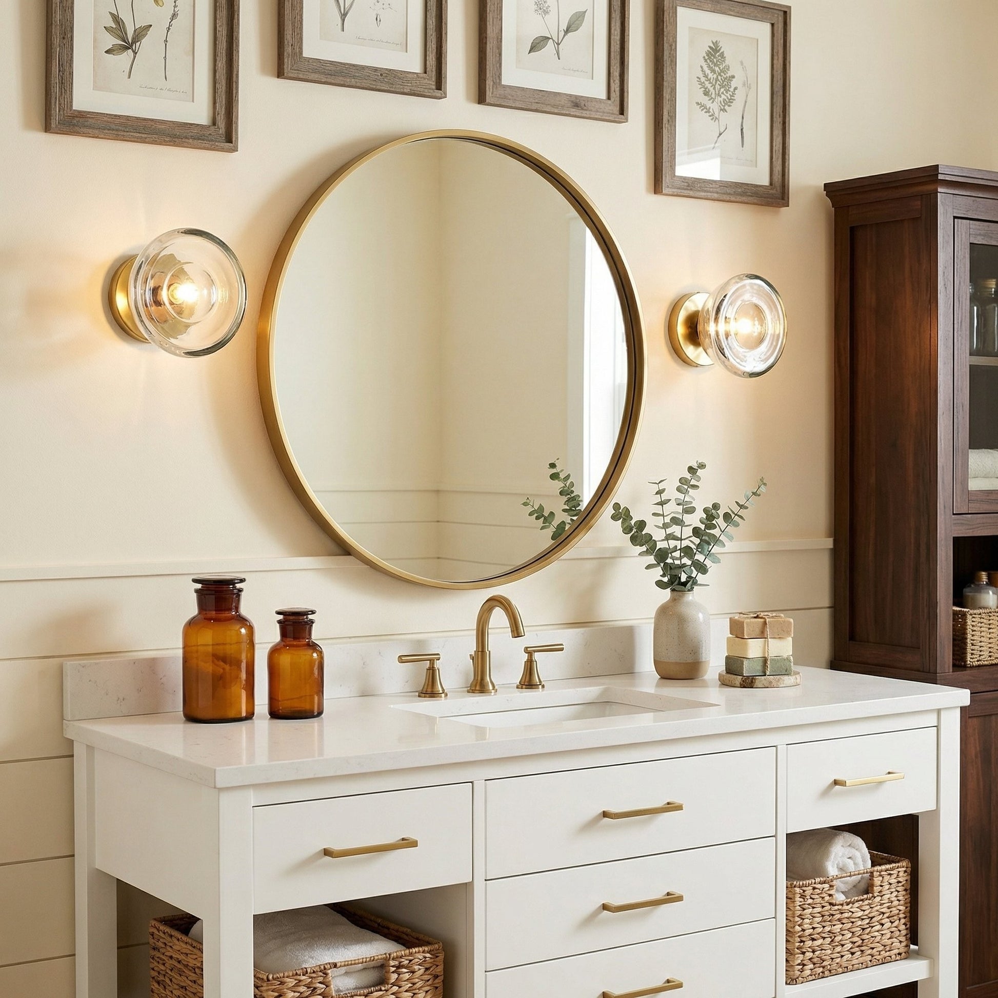 Brenna Modern Brass Cast Glass Dome Flush Mount & Wall Sconce