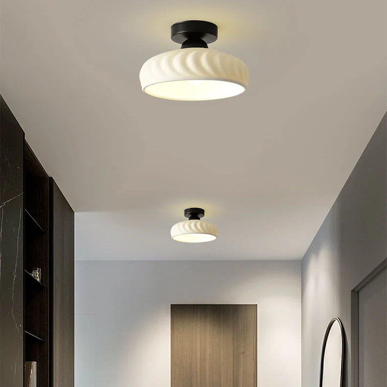 Rethen Light Luxury White Round Textured Ceramic Ceiling Light