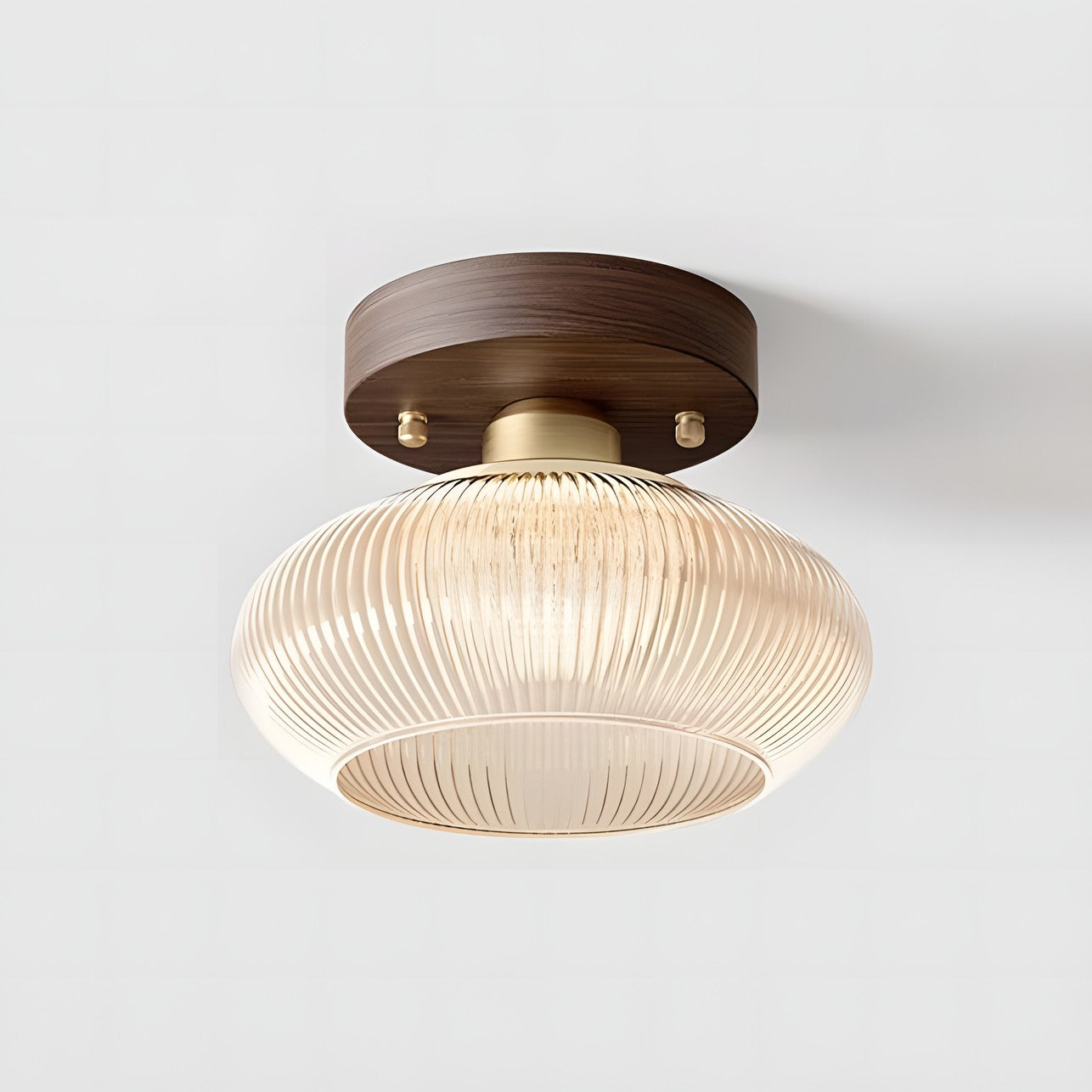 Caspian Retro Led Walnut Base Amber Fluted Glass Ceiling Light