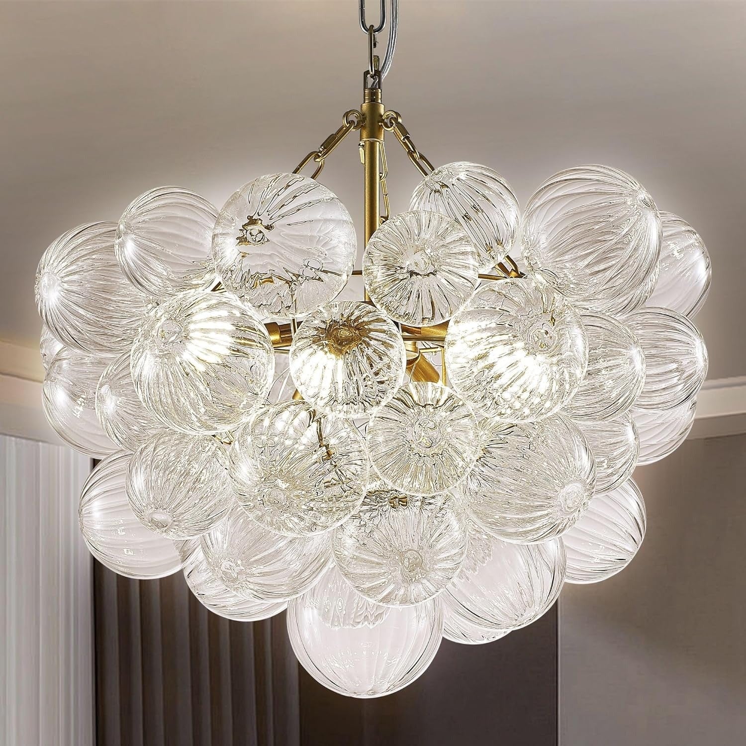 Quintessa Luxury Ribbed Glass Globe Cluster Bubble Chandelier