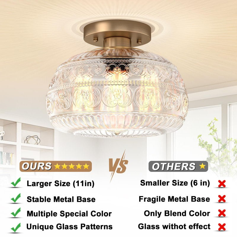 Ixionis Stained Engraved Pattern Glass Flush Mount Ceiling Light