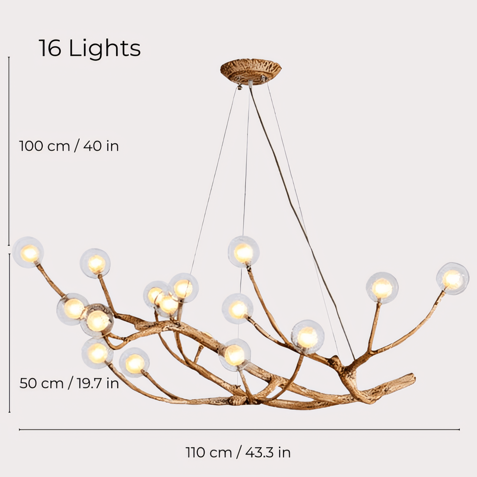 Damian Rustic Tree Branch Chandelier with Bubble Glass Lamp Shades