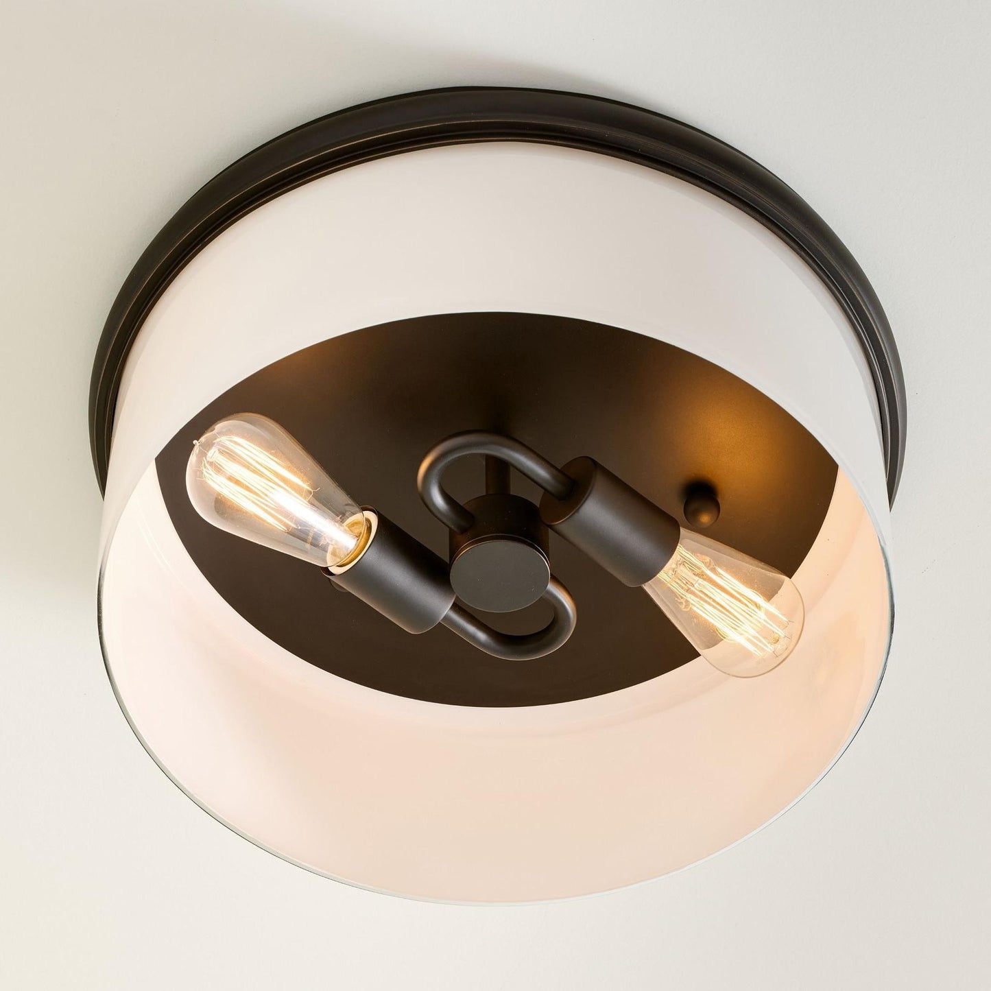 Lionell Farmhouse Milk Glass Round Flush Mount Ceiling Light