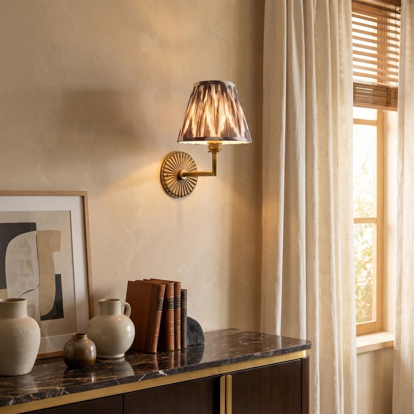 Dimitri Vintage Brass Pleated Fabric Wall Sconce