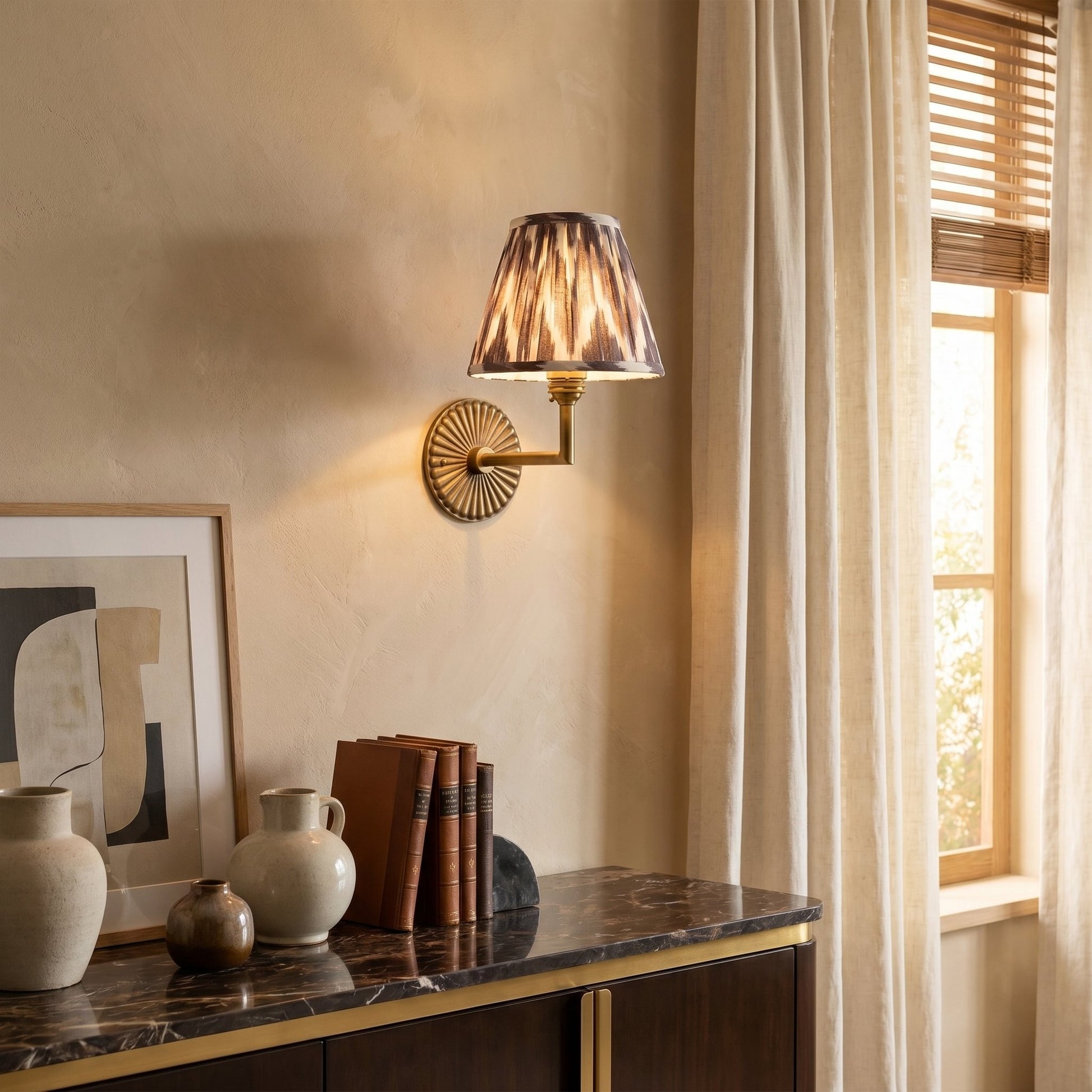 Dimitri Vintage Brass Pleated Fabric Wall Sconce