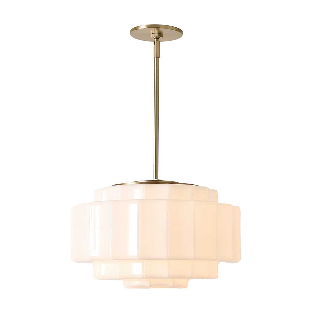 Winry Antique Brass Tiered Milk Glass Pendant Light