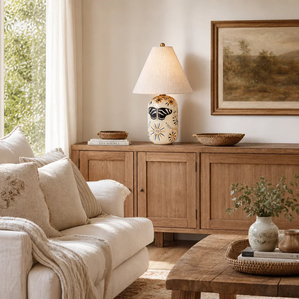 Daevon Retro Ceramic Linen Tapered Table Lamp