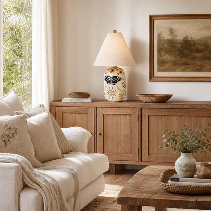Daevon Retro Ceramic Linen Tapered Table Lamp