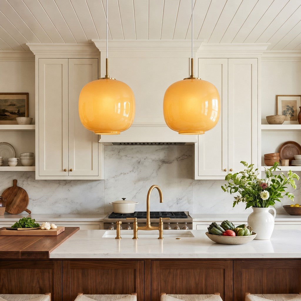 Louis Cream Stained Glass Globe Pendant Light