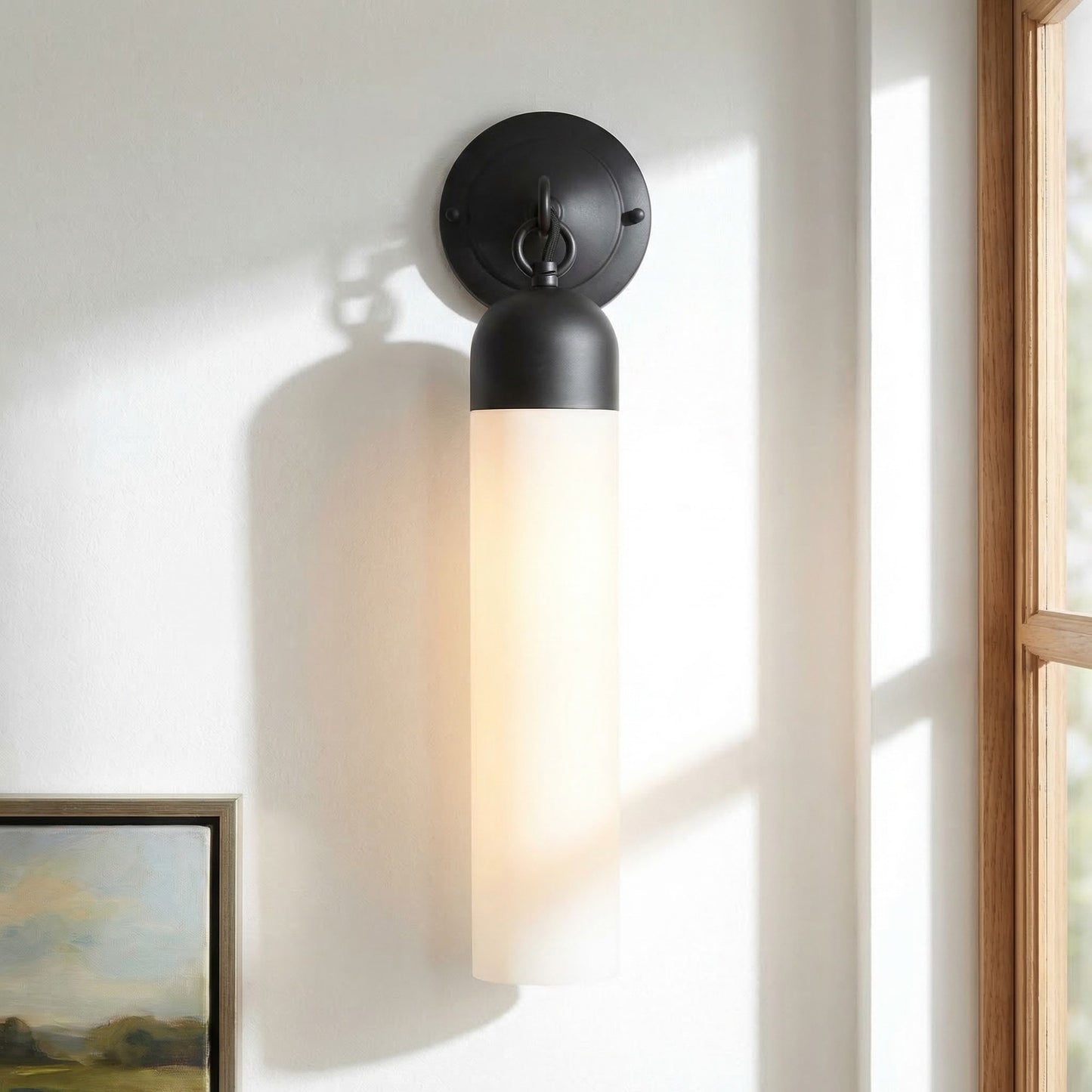 Morgan Minimalist Cylindrical Glass or Alabaster Wall Light