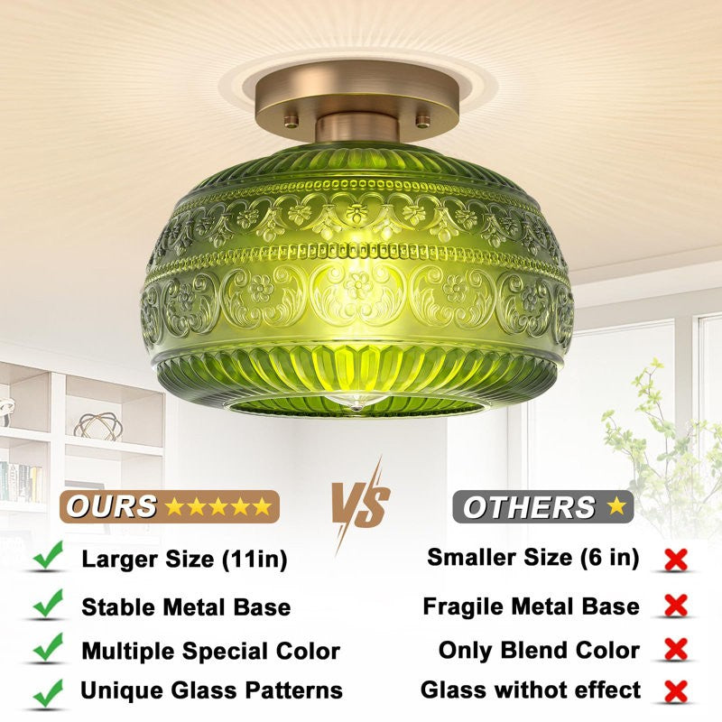 Ixionis Stained Engraved Pattern Glass Flush Mount Ceiling Light