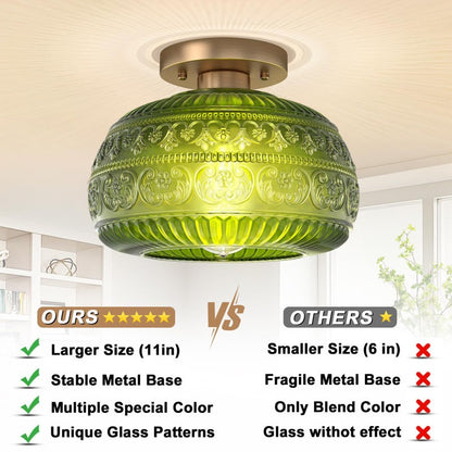 Ixionis Stained Engraved Pattern Glass Flush Mount Ceiling Light