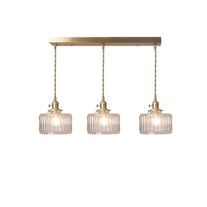 Zavier Vintage Cylinder Wave Pattern Glass Shade Pendant Chandelier
