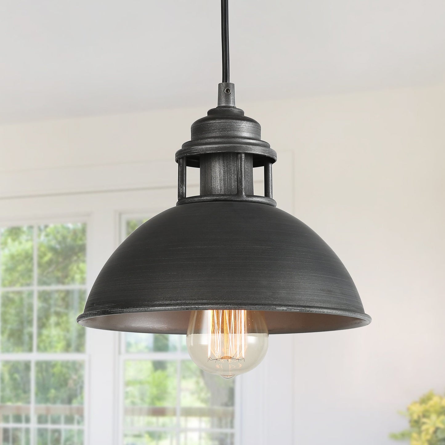Hendon Industrial Matte Black Wrought Iron Dome Pendant Light