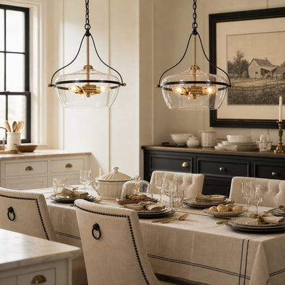 Florentine Rustic Brass Dome Clear Glass Pendant Light
