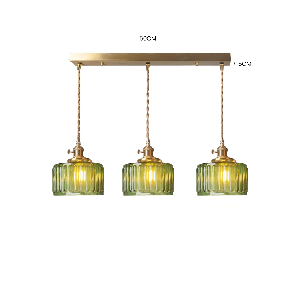 Zavier Vintage Cylinder Wave Pattern Glass Shade Pendant Chandelier