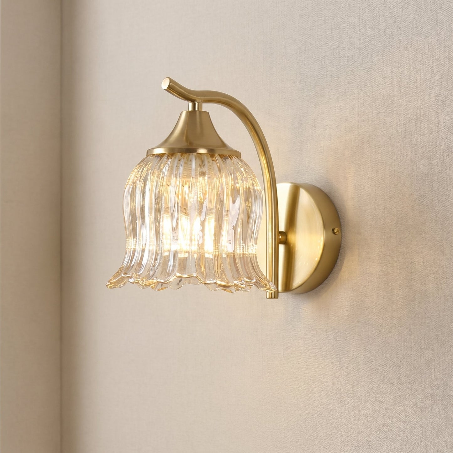 Hewitt Vintage Brass Floral Glass Wall Sconce