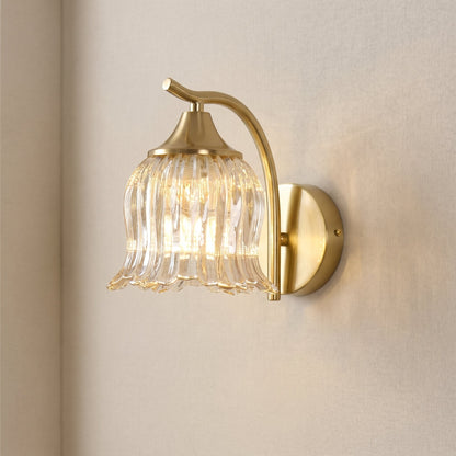 Hewitt Vintage Brass Floral Glass Wall Sconce