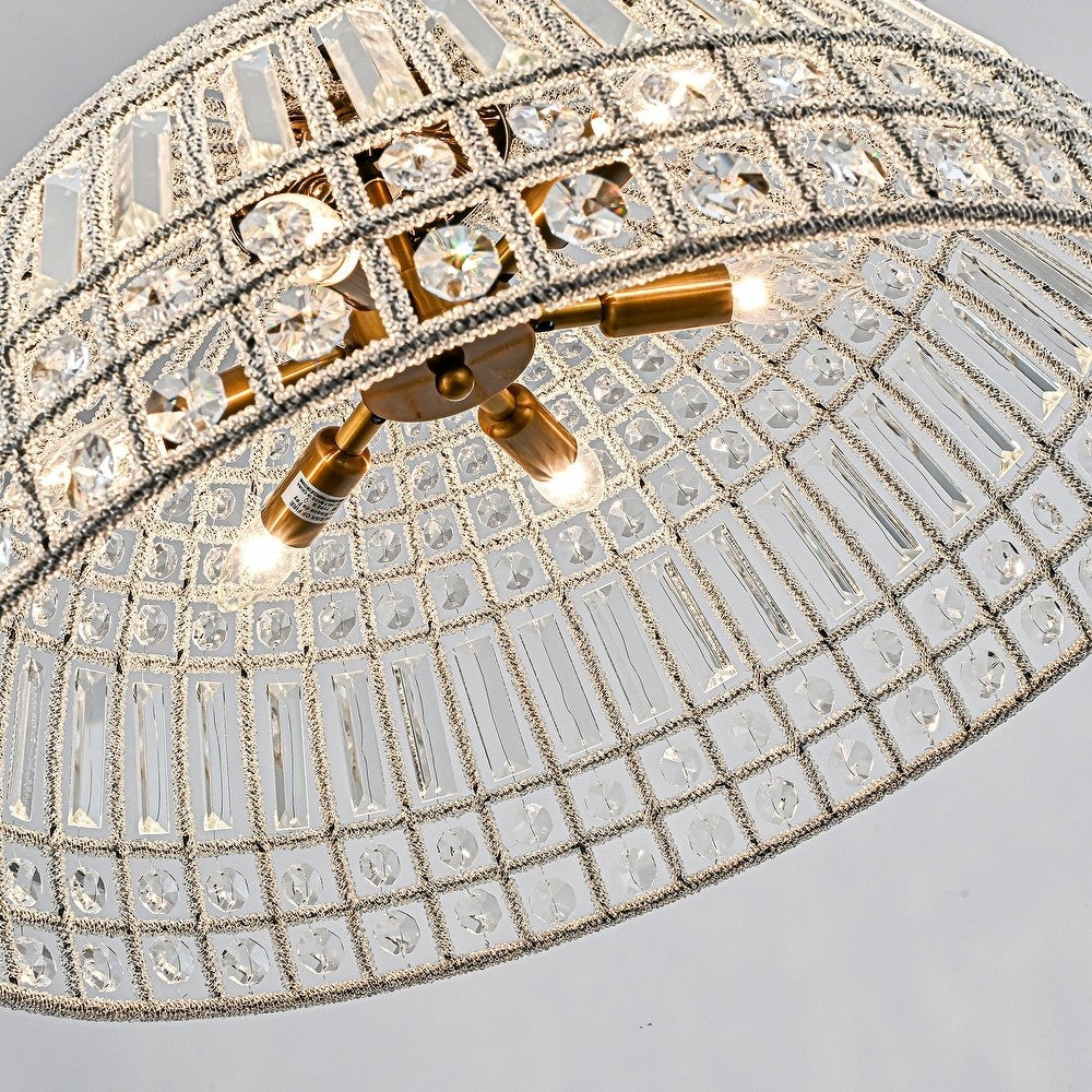 Zeldan Modern French Antique Bronze Dome Crystal Chandelier