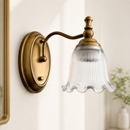 Cormac French Vintage Ribbed Glass Flower Wall Sconce