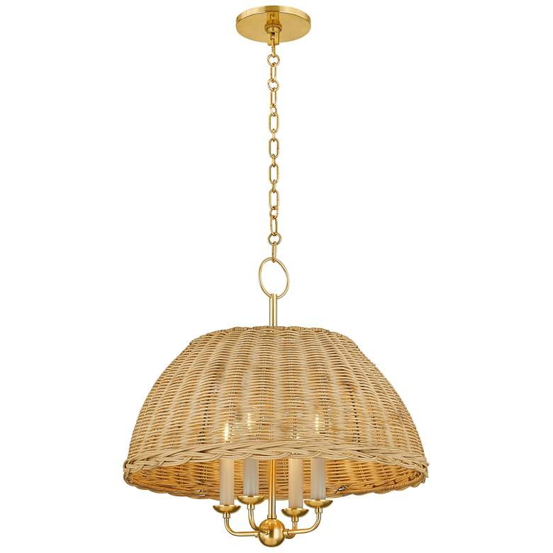 Margaret Minimalist Natural 4-Light Dome Rattan Brass Pendant Light