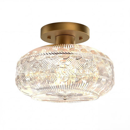 Santos Vintage Hand Carved Floral Clear Glass Semi Flush Mount Ceiling Light