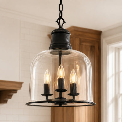 Sander Farmhouse Vintage Bell Clear Glass Pendant Light