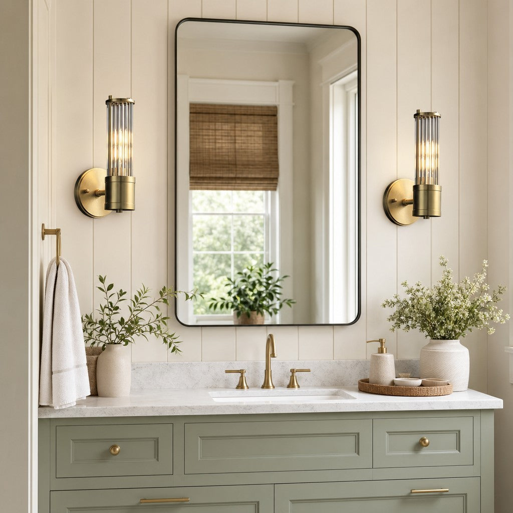 Prisha Mid Century Gold Fluted Ribbed Glass Wall Sconces
