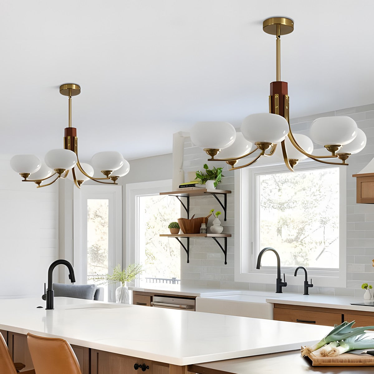 Juino Wood Farmhouse Milk Ball Sputnik Chandelier