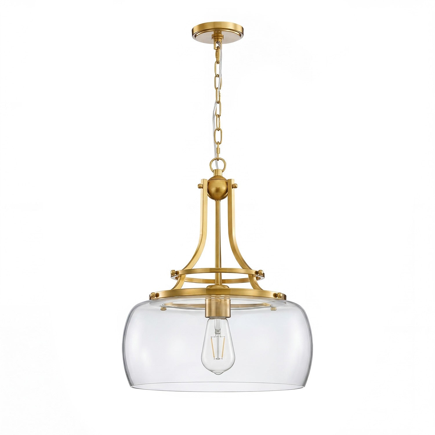 Thalys Brushed Gold Clear Glass Shade Charleston Pendant Light