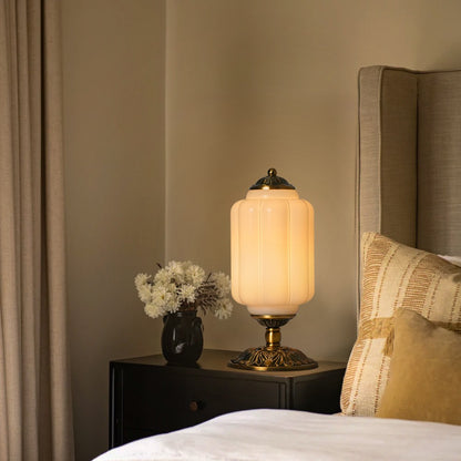 Nexos French Retro Cream Glass Textured Eloise Table Lamp