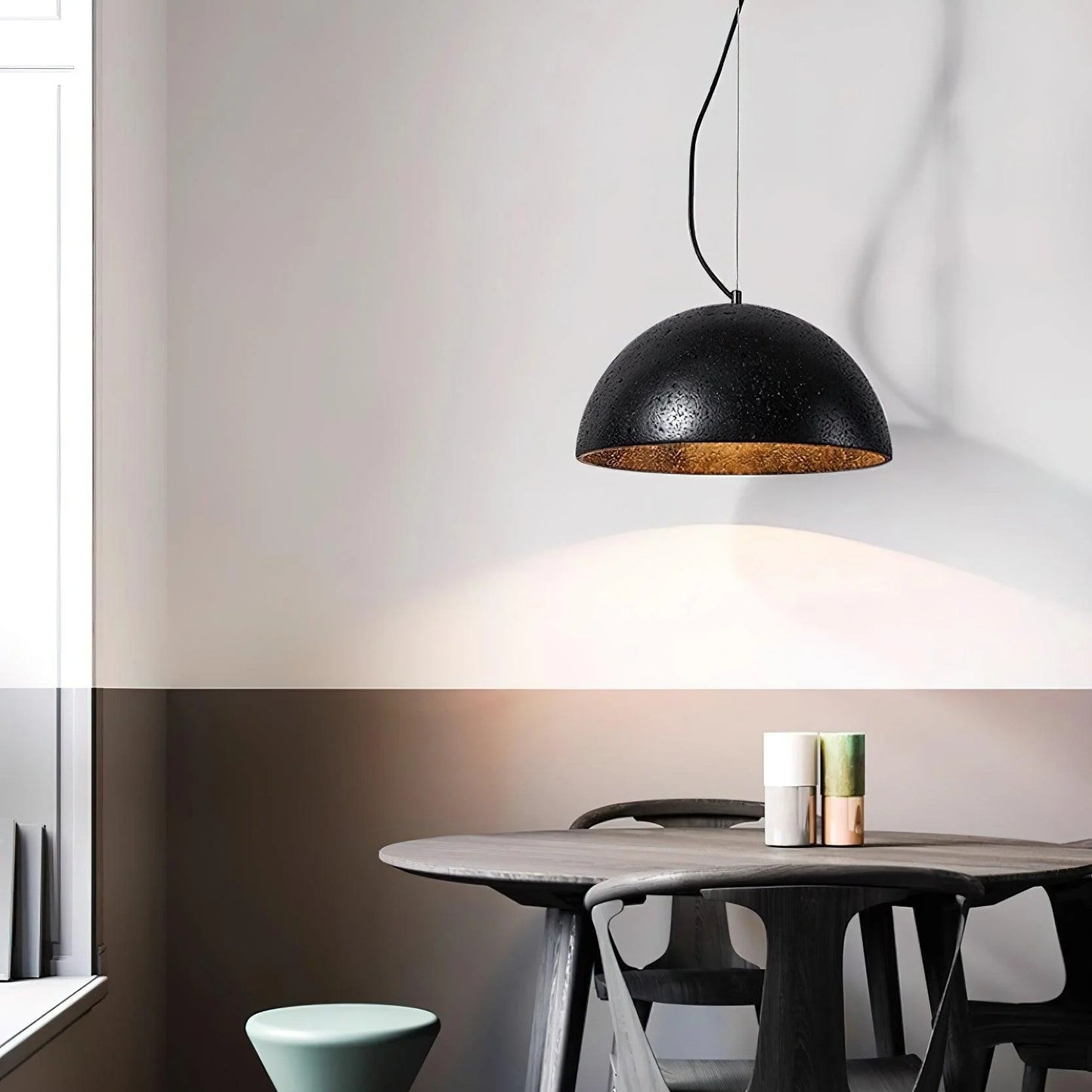 Quant Minimalist Natural Dome Yellow Travertine Pendant Light