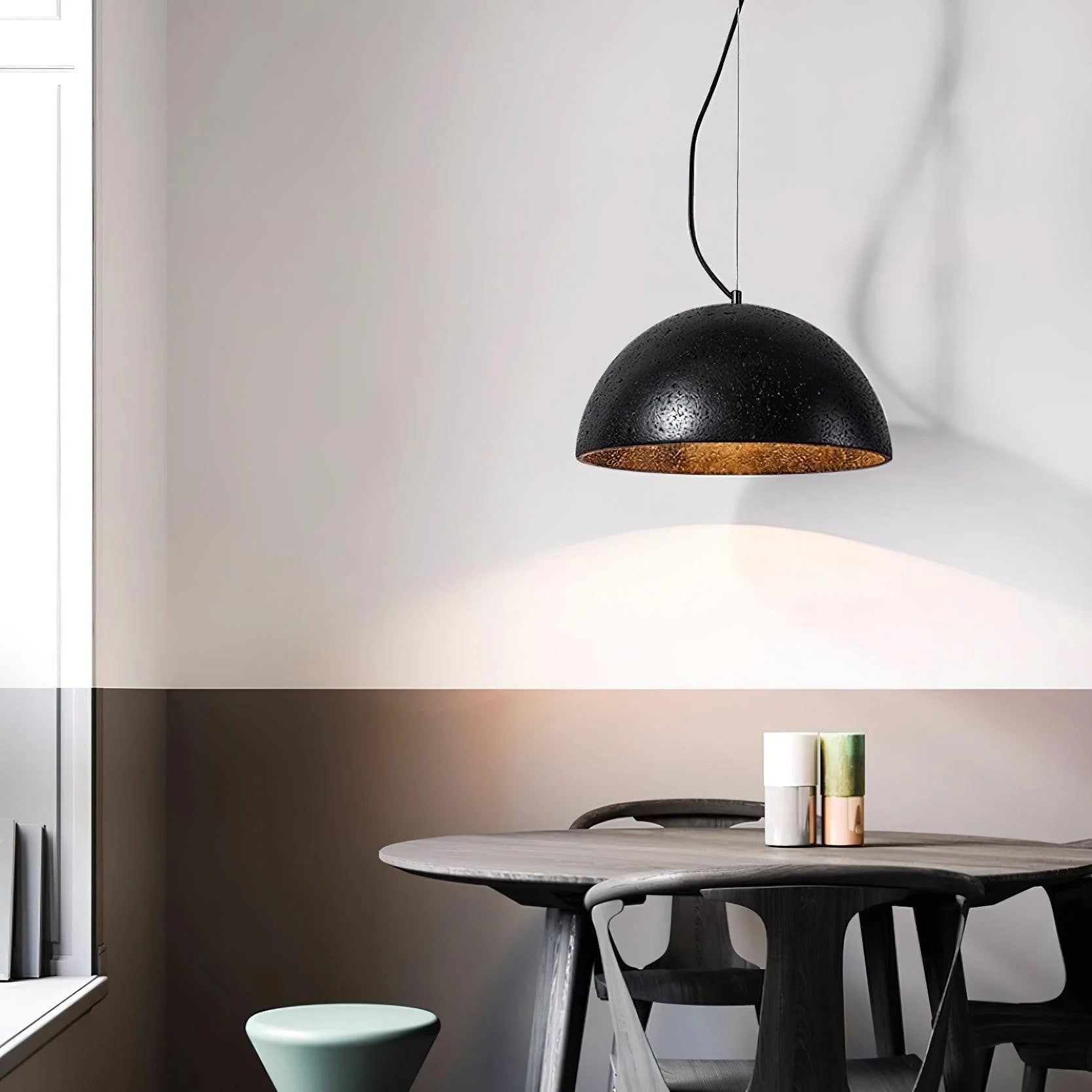 Quant Minimalist Natural Dome Yellow Travertine Pendant Light
