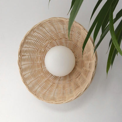 Allyson Farmhouse Rattan Flush Mount Ceiling Light