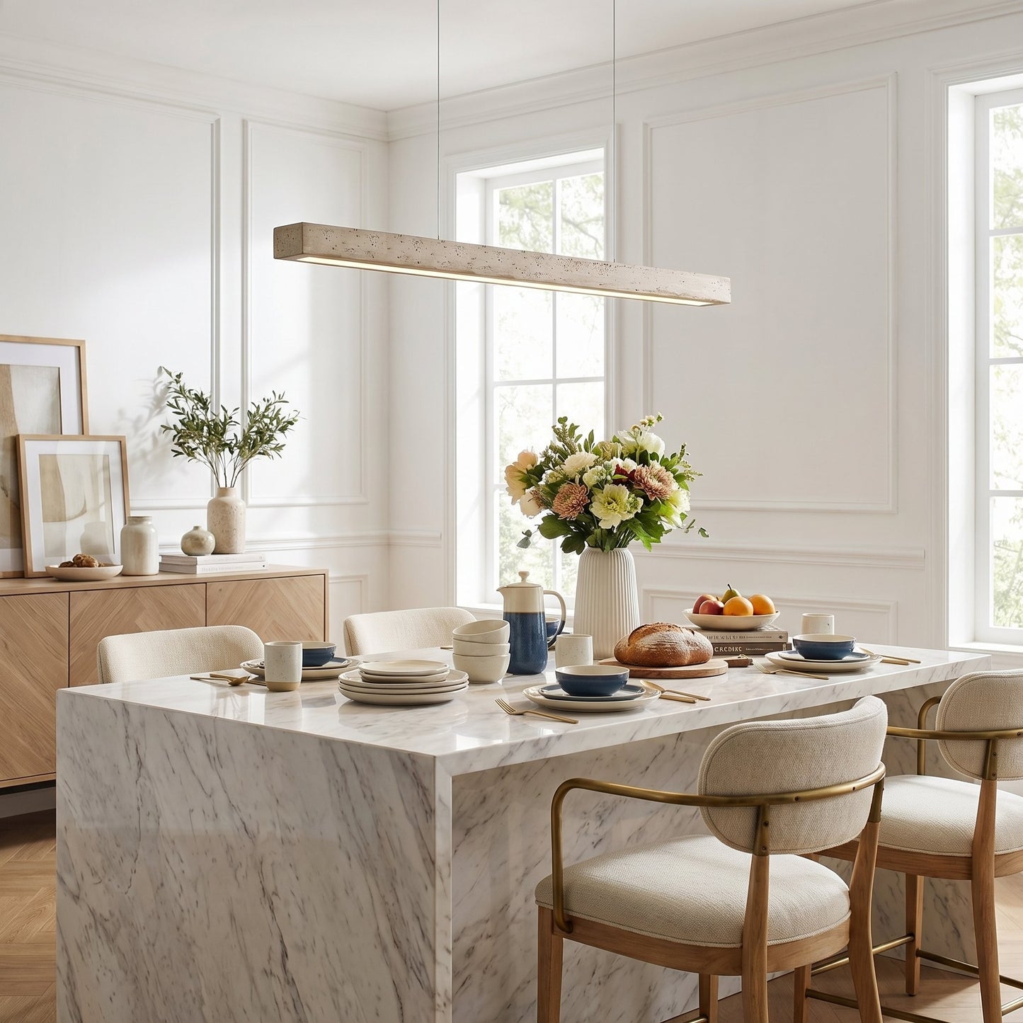 Umberto Minimalist Travertine Linear Pendant Light