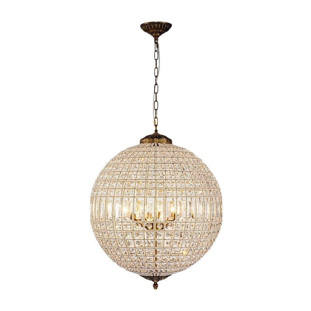 Dion Luxury French Antique Brass Crystal Globe Chandelier