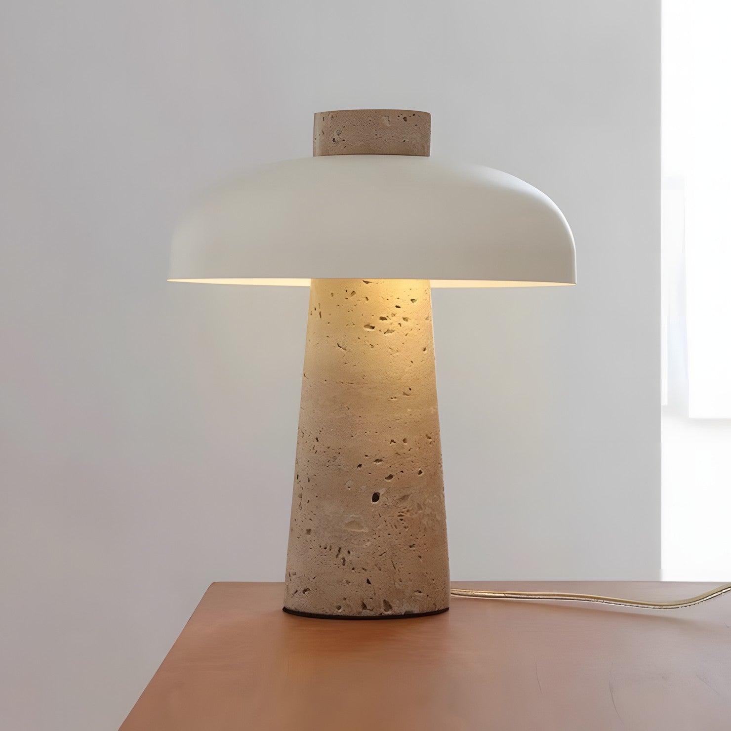Salma Travertine Mushroom LED Table Lamp