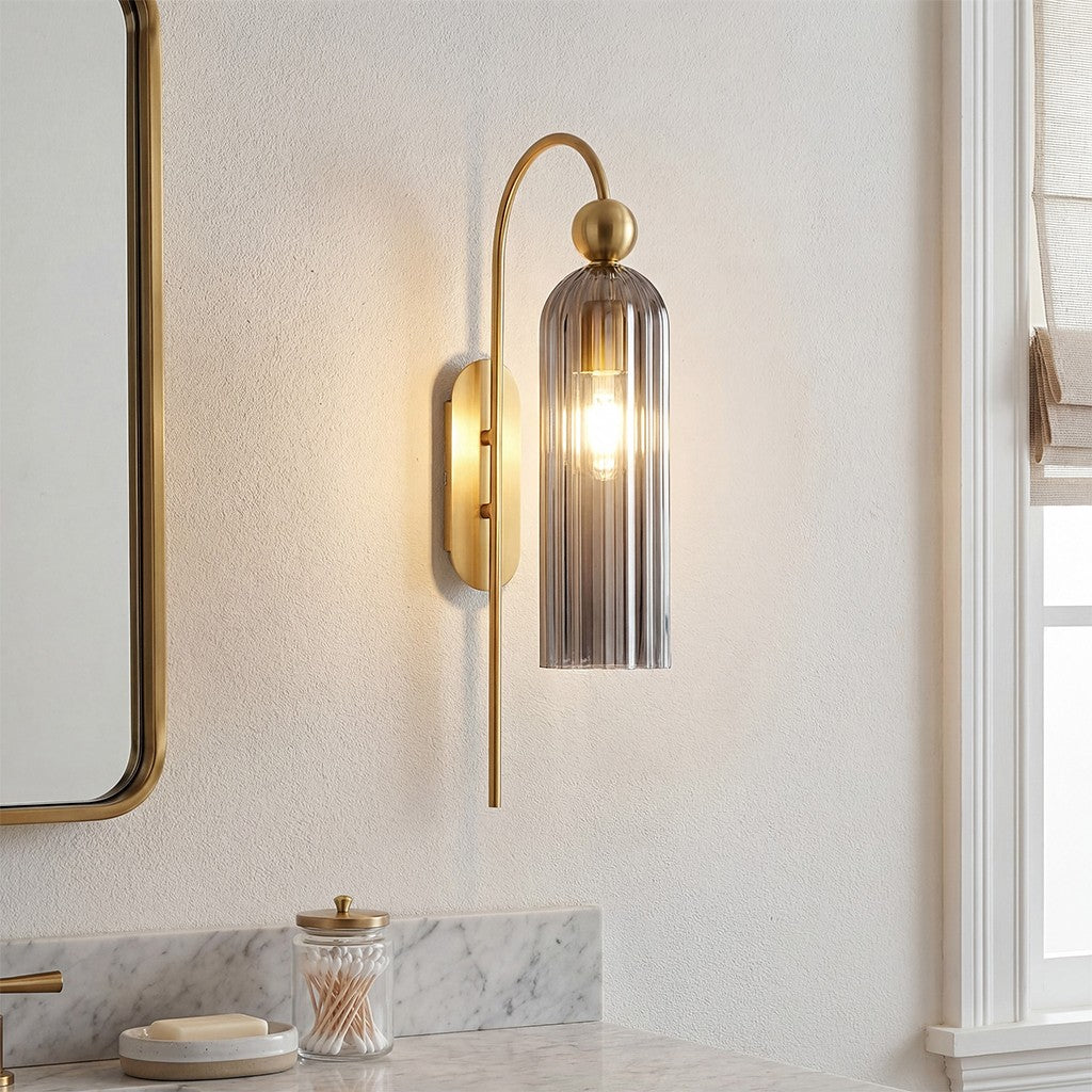 Emrys Modern Gold Fluted Glass Cylinder Sconce