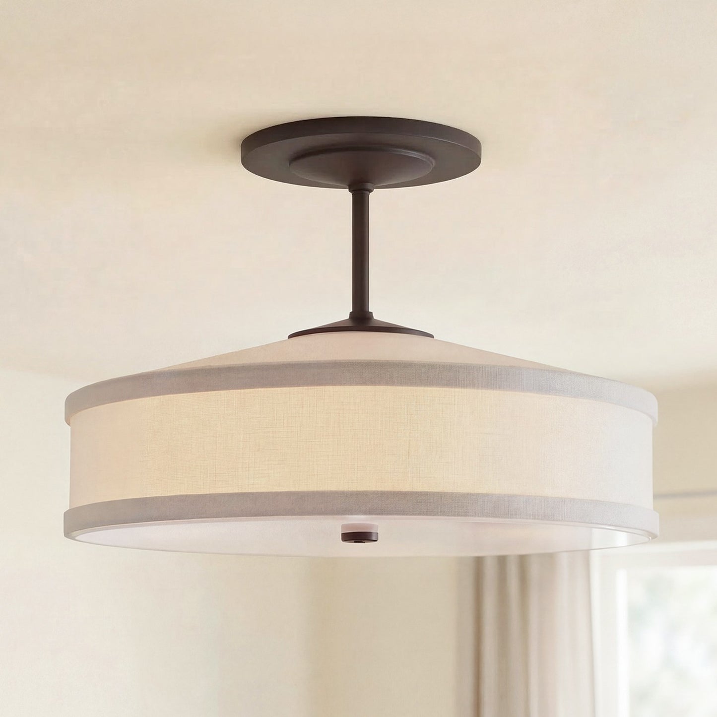 Delaney Rustic Fabric Drum Semi-Flush Mount Ceiling Light