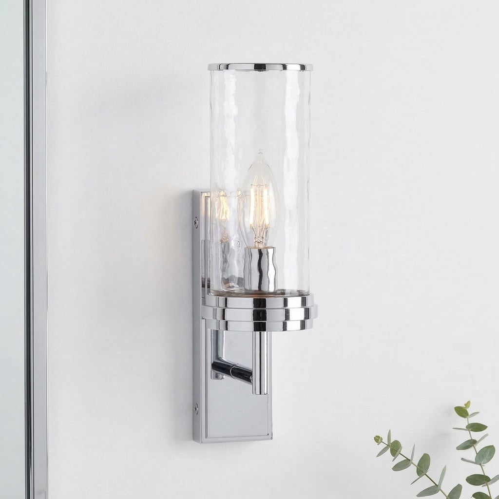 Ira Farmhouse Cylinder Hammered Glass Sconce