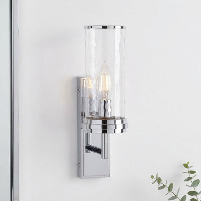 Ira Farmhouse Cylinder Hammered Glass Sconce