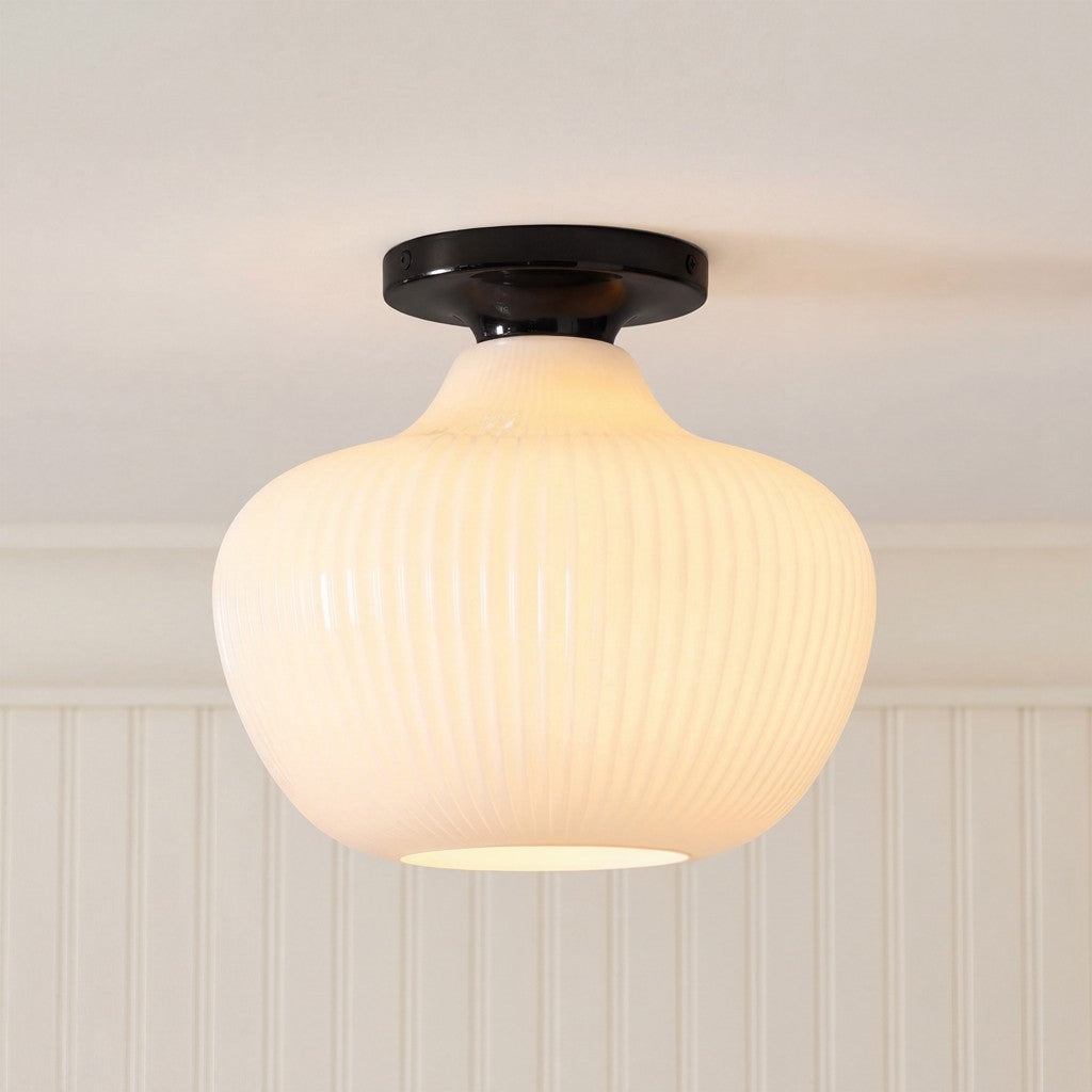 Naiad Rustic Sculptural Ribbed Glass Flush Ceiling Light