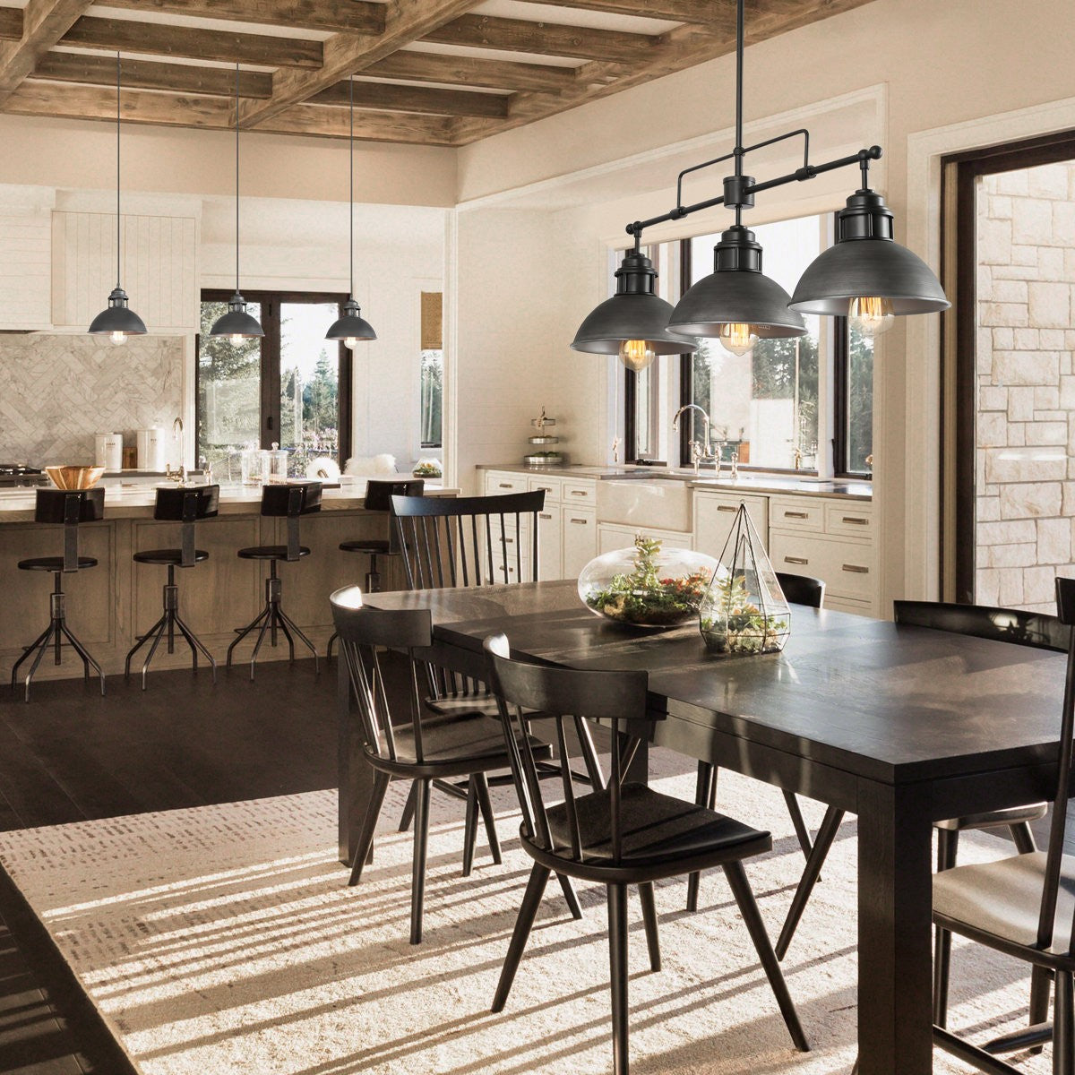 Hendon Industrial Matte Black Wrought Iron Dome Pendant Light