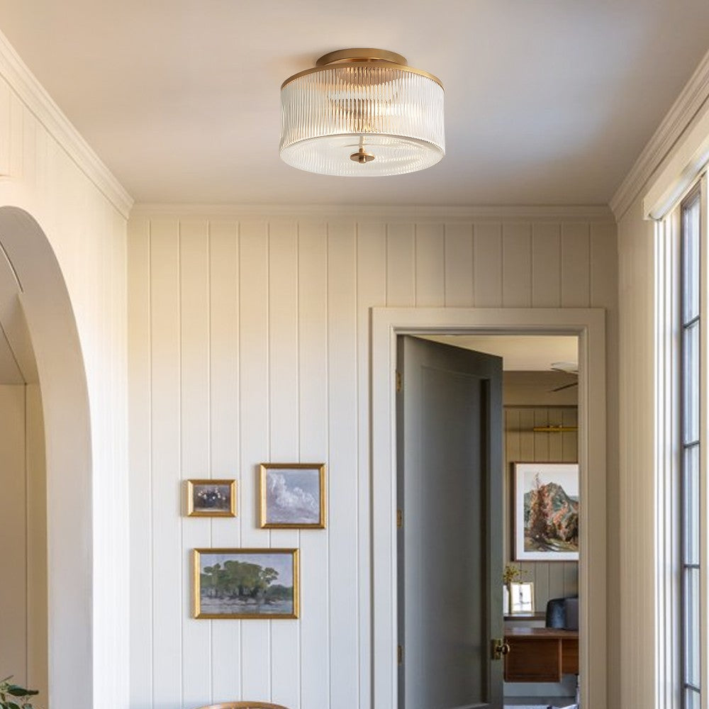 Claude Farmhouse Striped Glass Drum Ceiling Light