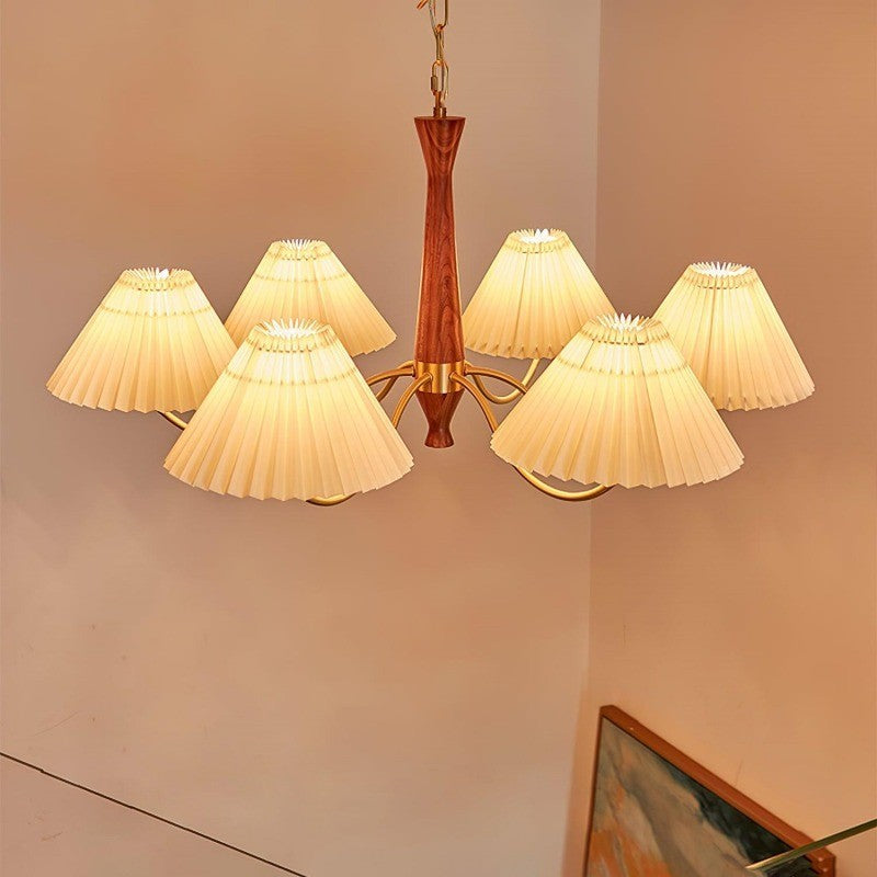 Axel Rustic Pleated Shade Wood Chandelier
