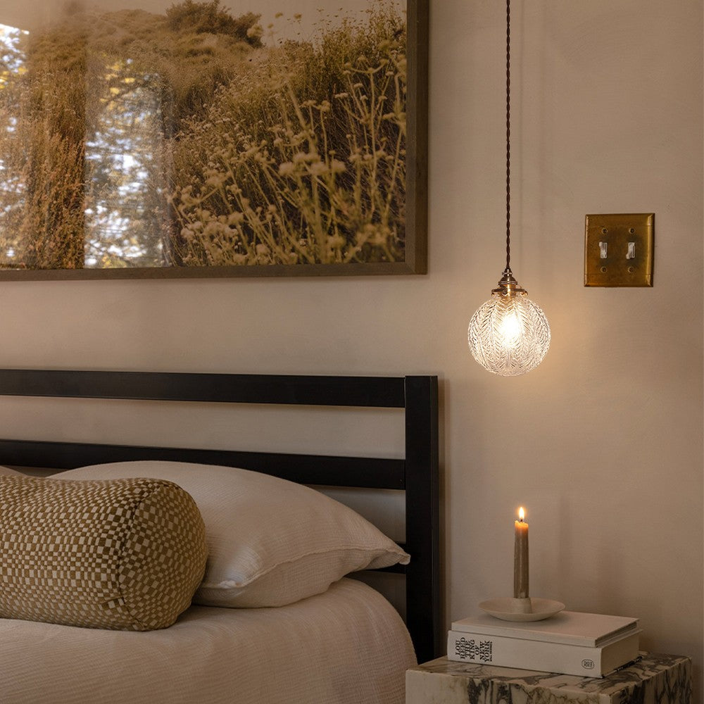 Logana Vintage Feather Texture Glass Globe Pendant Light