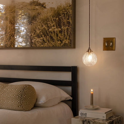 Logana Vintage Feather Texture Glass Globe Pendant Light